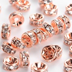 Štrasová rondelka z mosadze s kamienkami -rosegold 6x3 mm
