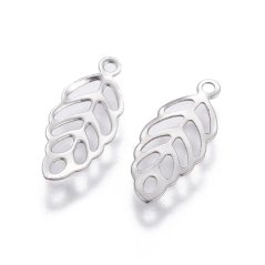 Přívěsek z 304 oceli "lístek", stříbrný, 13x5.5x0.3mm