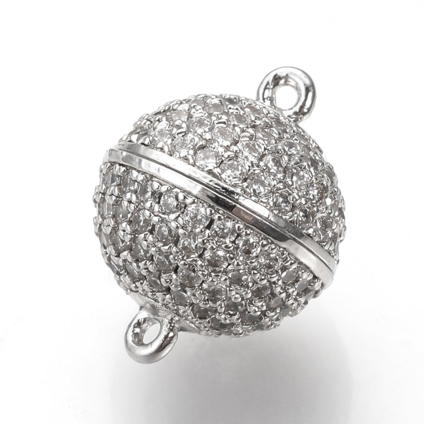 Mágneskapocs köbös cirkóniával sárgarézből, ezüst, 12x8 mm