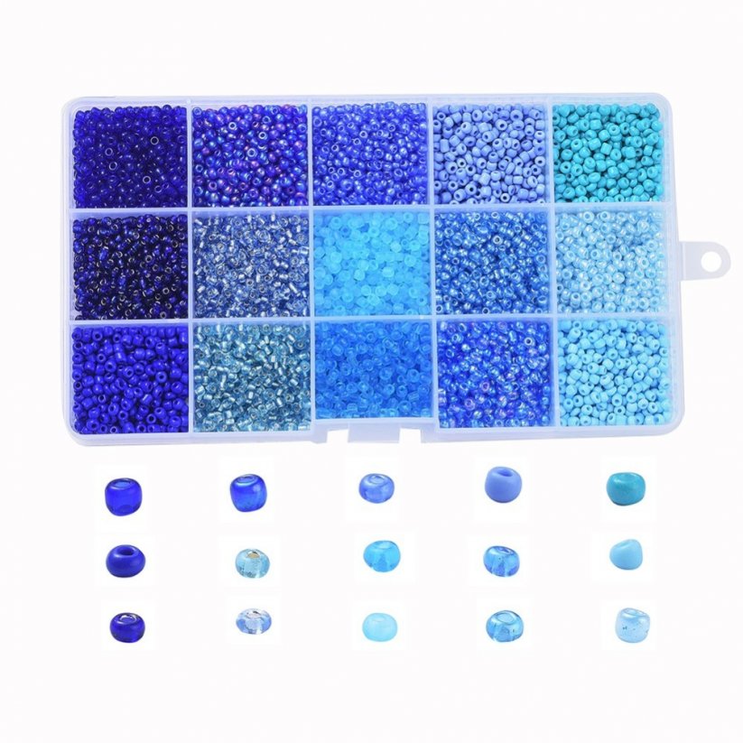 Set 15 farieb - 8/0 rokajlové korálky, modré