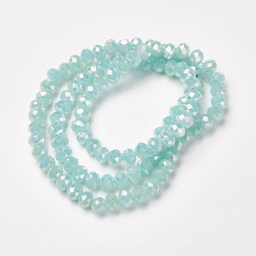 Pokovené skleněné rondelky, broušené, zelené, 4x3 mm