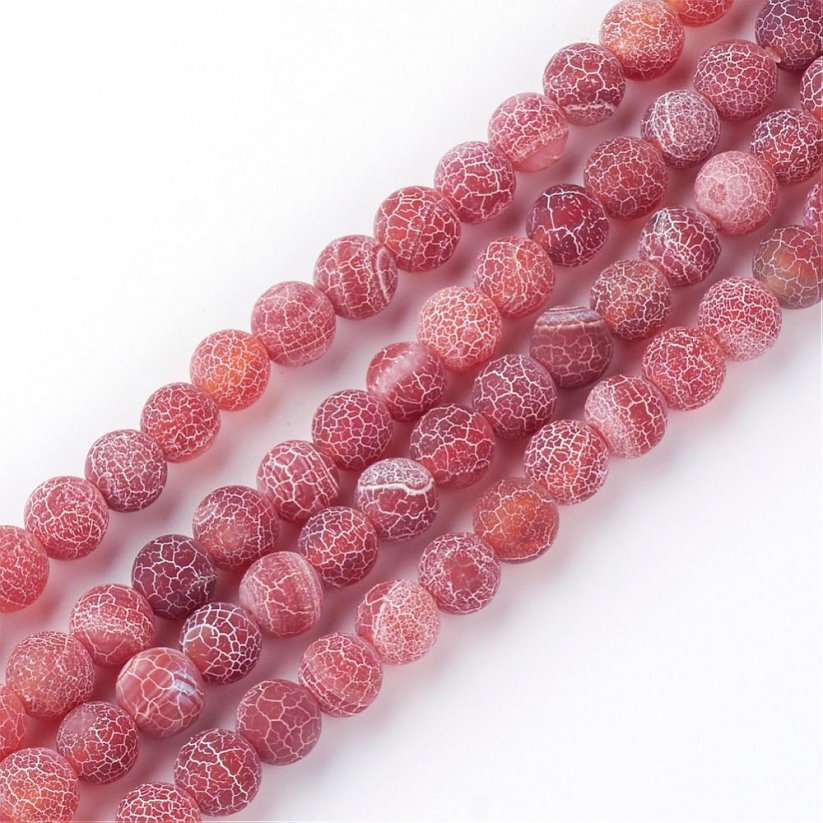 Természetes achát - gyöngyök, jég, piros, 8 mm