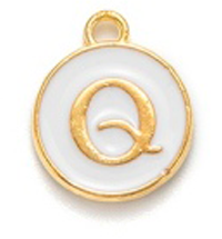 Kovový prívesok s písmenom Q, biely, 14x12x2 mm