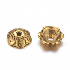 Fém gyöngykupak, virág, arany, 6x2 mm