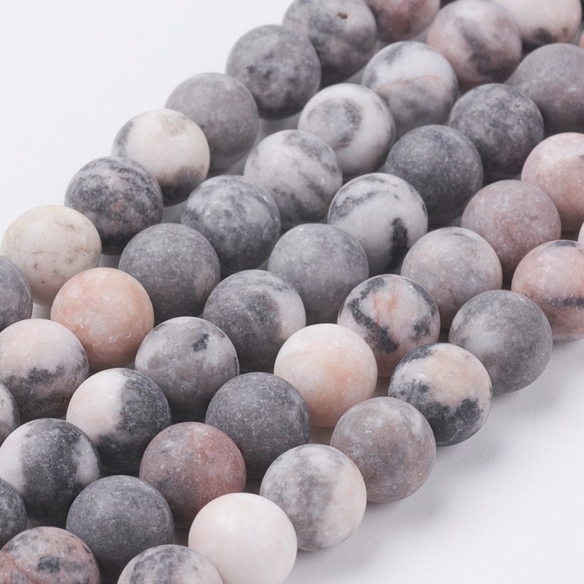 Natürlicher Jaspis - Perlen, matt, Zebra, grau-rosa, 8 mm