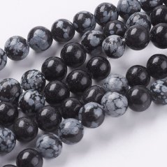 Přírodní vločkový obsidián - korálky, černé, 8 mm