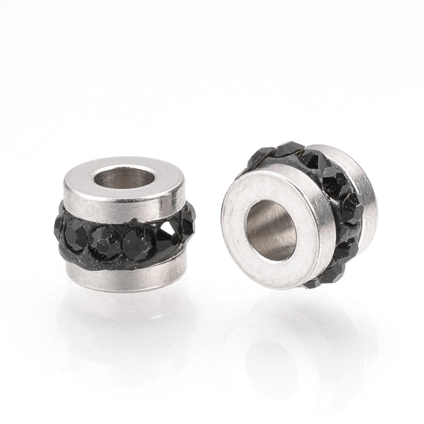 Rondelka z 201 ocele s kubickými zirkony, černá, 7x5 mm