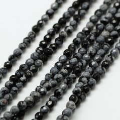 Přírodní vločkový obsidián - korálky, černé, broušené, 3 mm