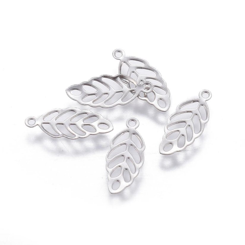 Prívesok z 304 ocele "lístok", strieborný, 13x5.5x0.3mm