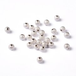 Texturált sárgaréz gyöngy - ezüst, 6 mm