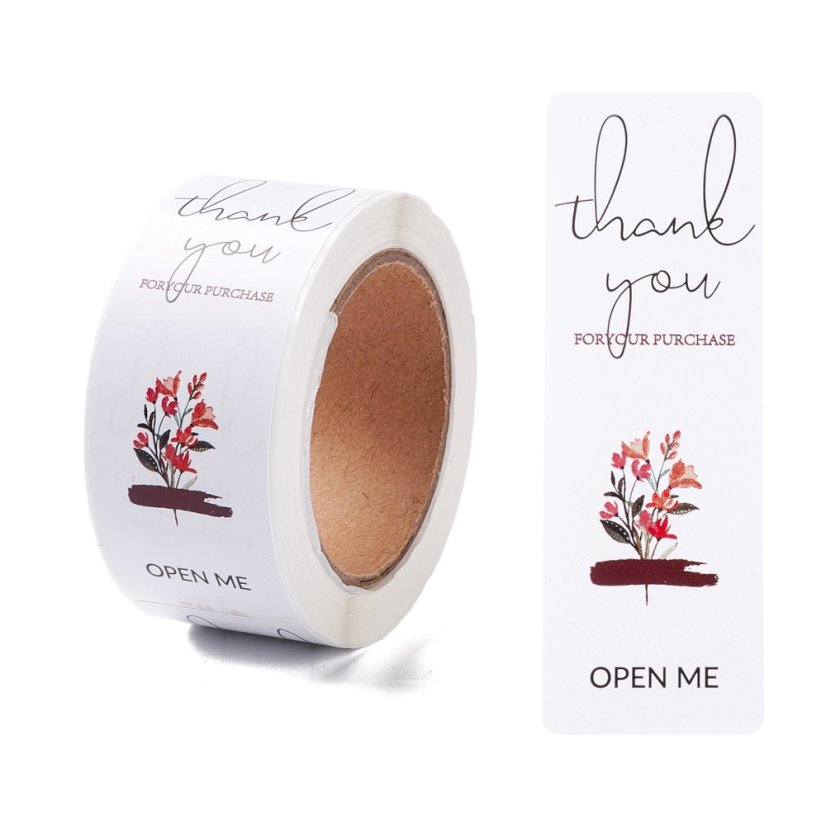 Nálepka "Thank you", biela s kvietkom, 74x25 mm