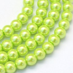 Skleněné korálky s perleťovým efektem - 8 mm, žlutozelené
