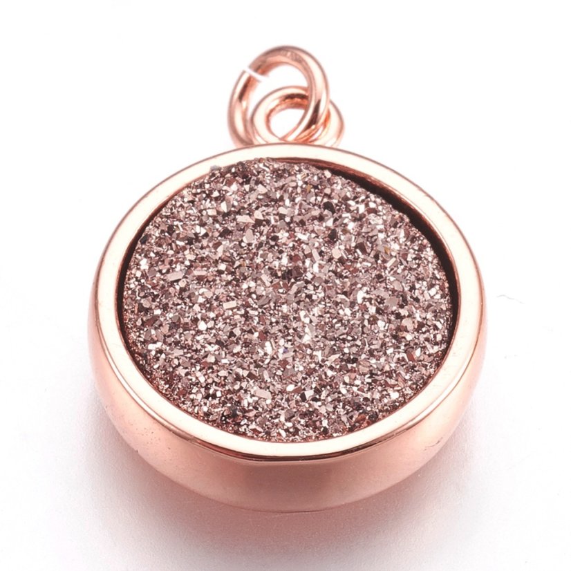 Mosadzný prívesok s ružovou živicou, rosegold, 14x11x3 mm