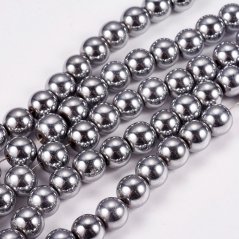 Synthetischer Hämatit - Perlen, metallisiert, Klasse A, Platinfarbe, 8 mm