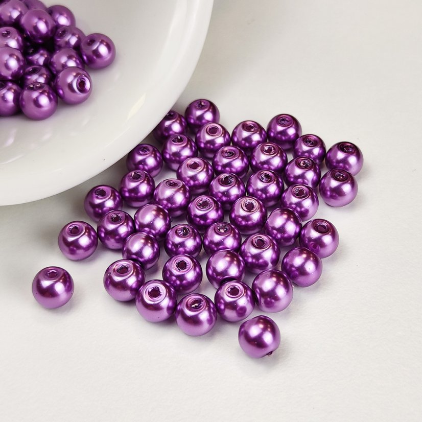 Skleněné korálky s perleťovým efektem - 8 mm, tmavě fialové