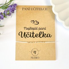 Dárková karta pro paní učitelku s náramkem z opalitu a skleněných korálků