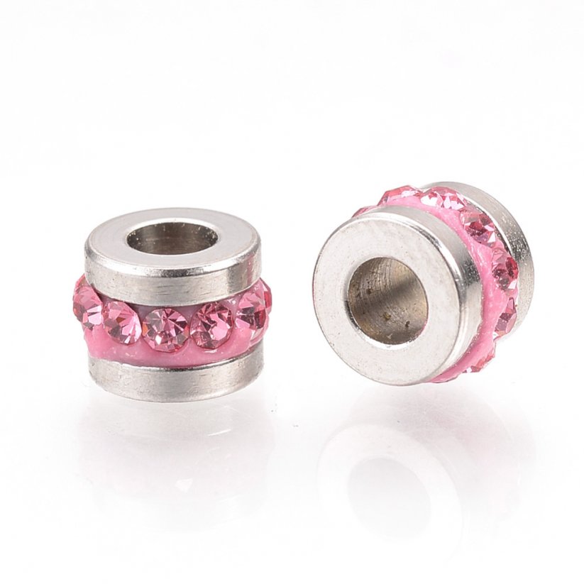 Gyűrű 304-es acélból cirkóniával, rózsaszín, 7x5 mm