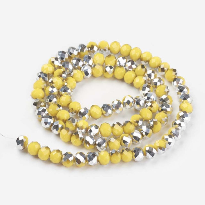 Brúsené sklenené rondelky, pokovované, žlto-strieborné, 8x6 mm