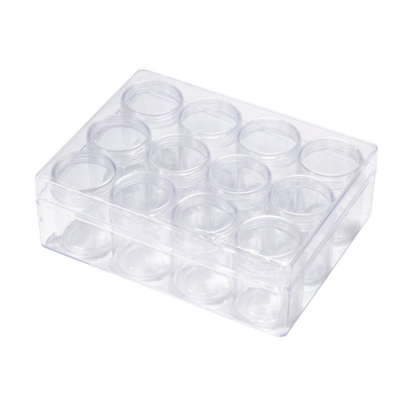 Aufbewahrungsbox aus Plastik für Perlen - 12 Boxen à 20 ml, 16x12,2x5,5 cm