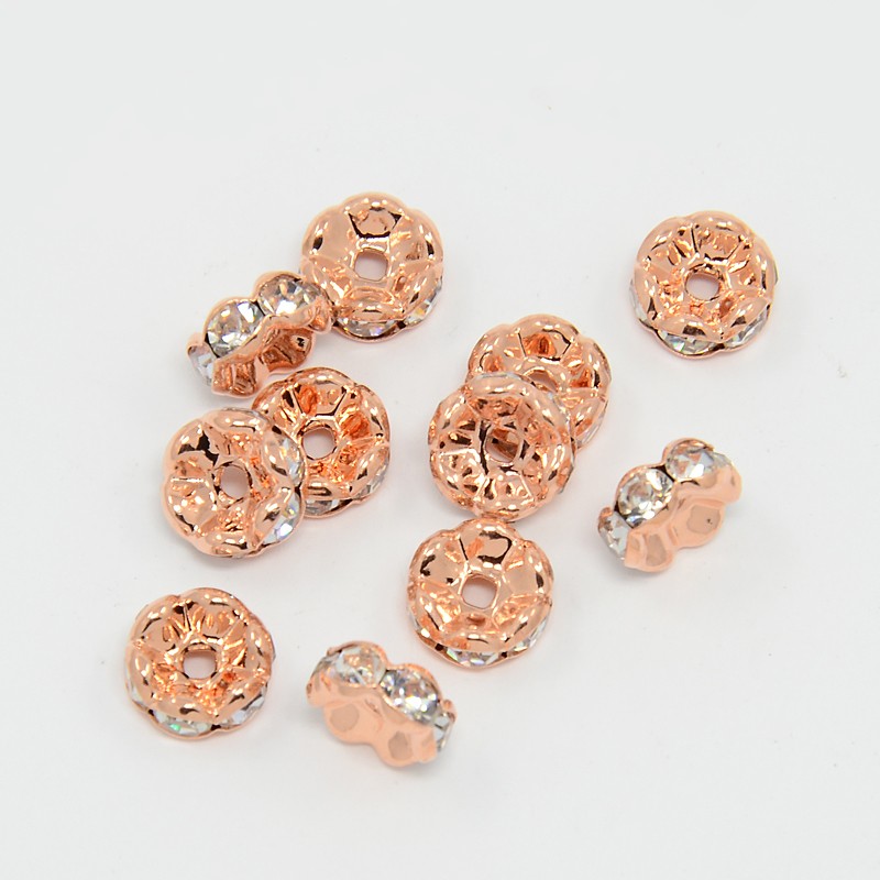 Štrasová rondelka z mosazi s kamínky - kytička, rosegold, 8x3,5 mm