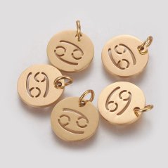 Přívěšek z 304 oceli zlatý, Znamení - Rak, 15x12x2 mm