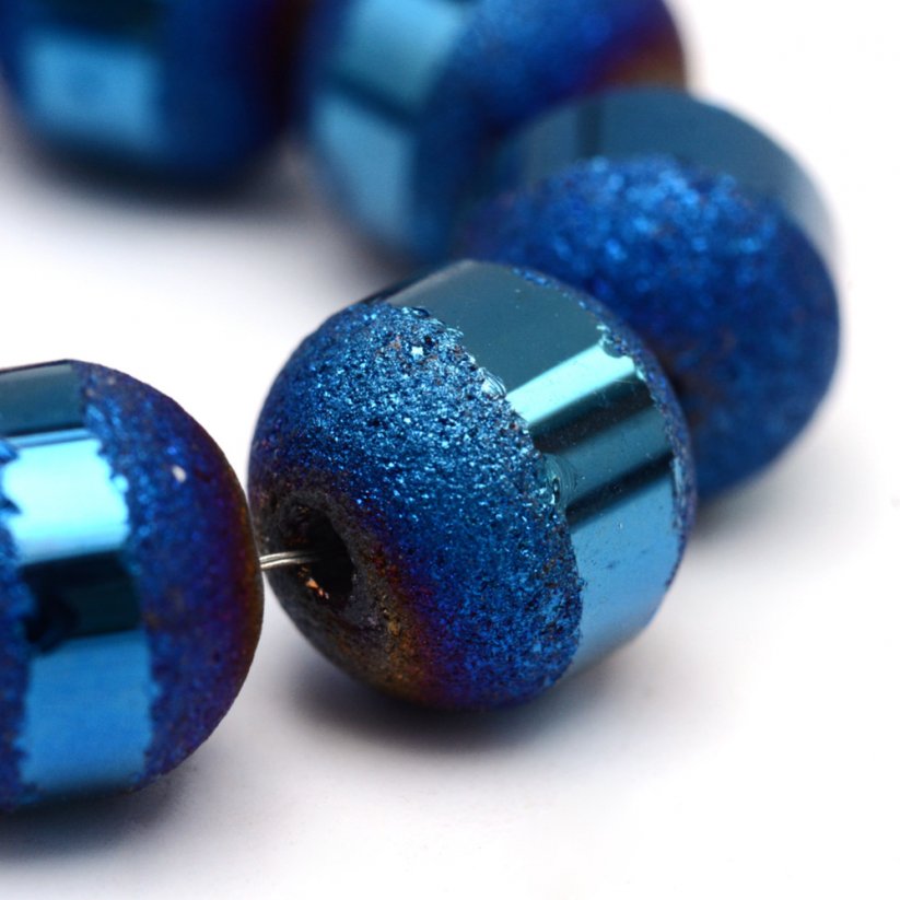 Pokovené skleněné korálky, matné, modré, 8 mm