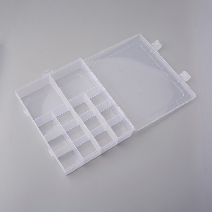 Aufbewahrungsbox aus Plastik für Perlen - verstellbar, 14 Fächer, 21x17x4 cm