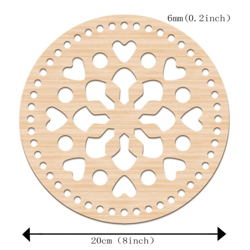Drevené dno na košík, vločka so srdiečkami, 200x6 mm