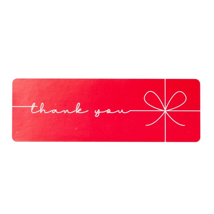 "Thank you" matrica, piros, masnival, 74x25 mm