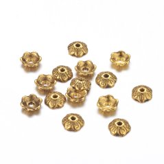 Kovový kaplík, kytička, zlatá, 6x2 mm