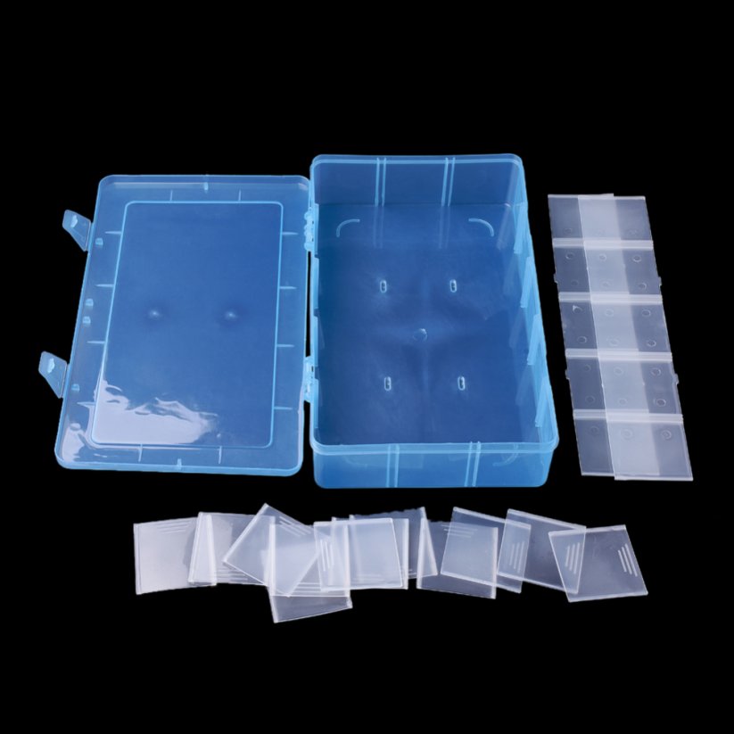 Plastový organizér na korálky - nastaviteľný 15 oddelení, modrý, 27.5x16.5x5.7cm