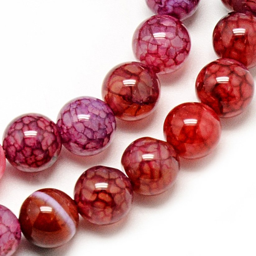 Természetes achát - gyöngyök, repedt, piros, 8 mm