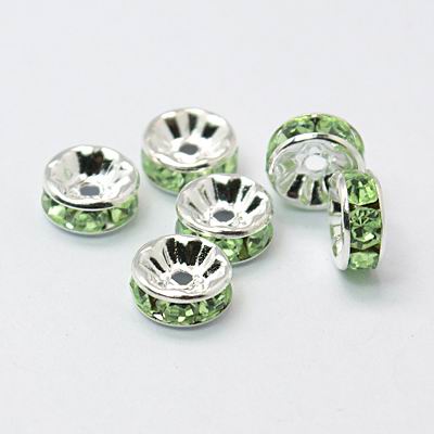 Štrasová rondelka s kamínky stříbrná - zelené kamínky 8x3,8mm