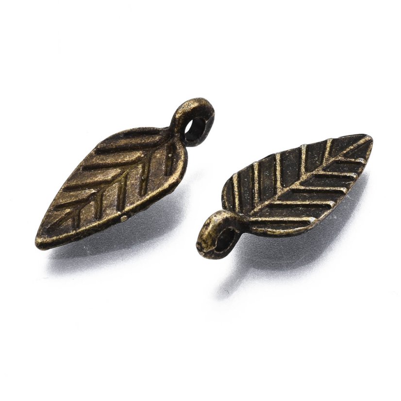 Přívěsek z bižuterního kovu "lístek", bronzový, 19x9x1mm,