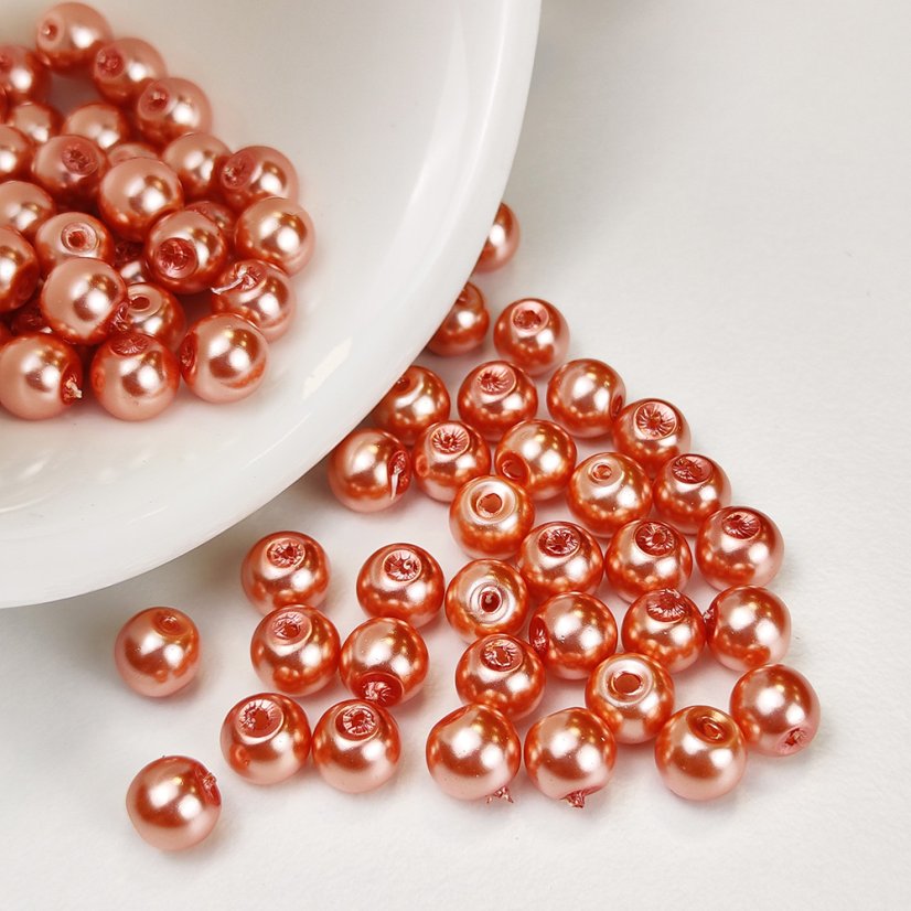 Skleněné korálky s perleťovým efektem - 8 mm, lososové