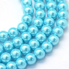 Skleněné korálky s perleťovým efektem - 5 mm, tyrkysové