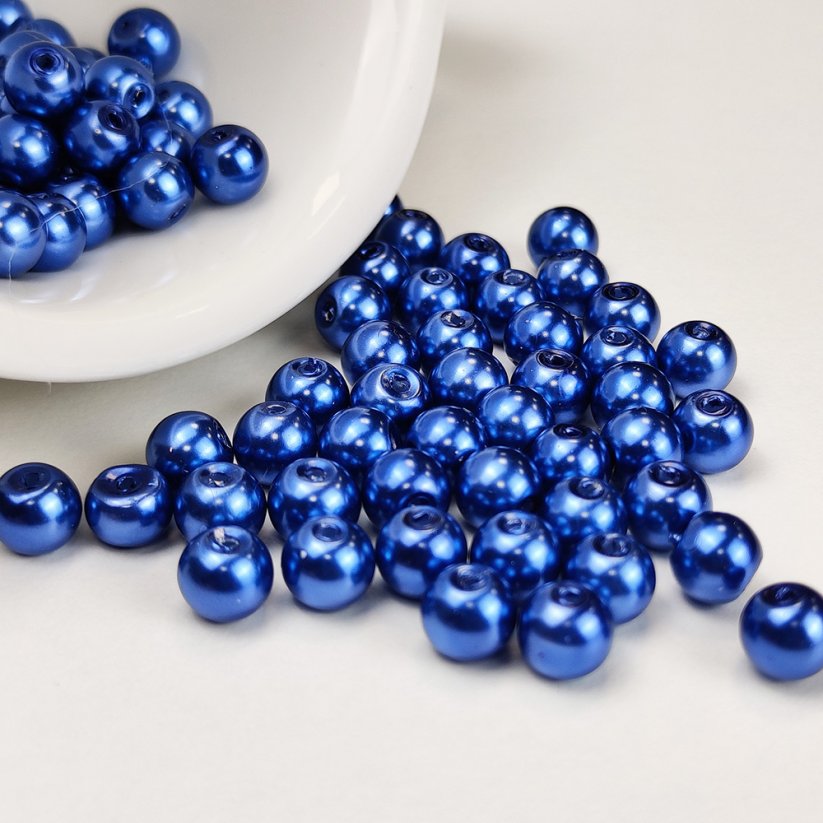 Skleněné korálky s perleťovým efektem - 6 mm, modré
