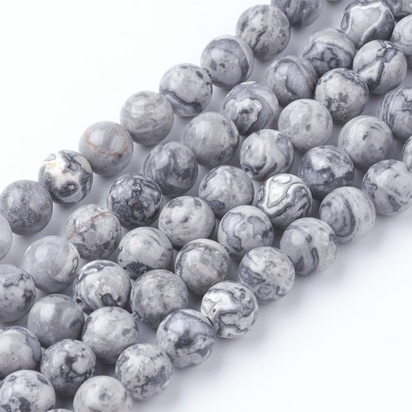 Természetes jáspis - gyöngyök, Picasso, szürke, 6 mm