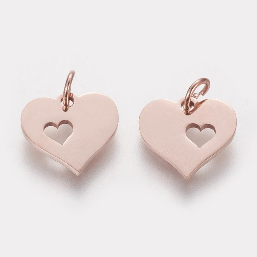 Přívěšek z 304 oceli růžový "Srdce" 12x12,5x1 mm