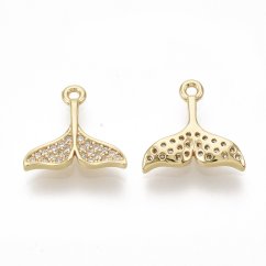 Sárgaréz medál köbös cirkóniával, uszony, 12x12x2 mm