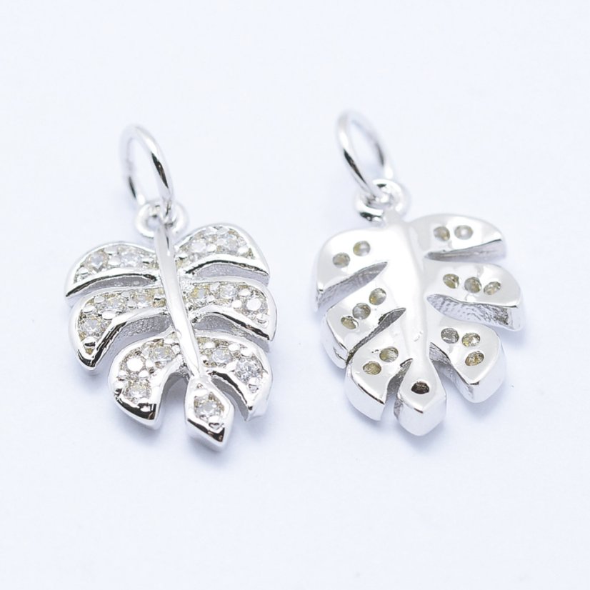 Přívěšek s kubickými zirkony - list 14,5x9,5x2mm