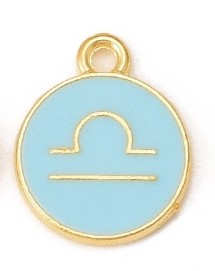 Fém medál horoszkóp szerint - Mérleg, türkiz, 15x12x2 mm