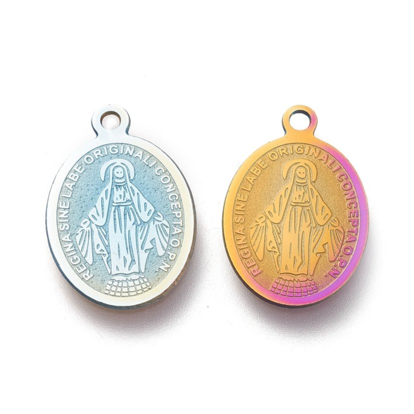 Medál 304 acél távtartó (IP) "Szűz Mária", tarka, 18,5x12,5x0,5 mm