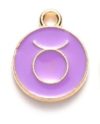 Fém medál horoszkóp szerint - Bika, lila, 15x12x2 mm