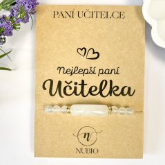 Dárková karta pro paní učitelku s náramkem z křišťálu s rondelkami
