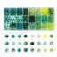 Skleněné korálky mix - 24 barev, zelené, set 8 mm