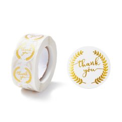 Nálepka "Thank you", biela so zlatým motívom, priemer 28 mm