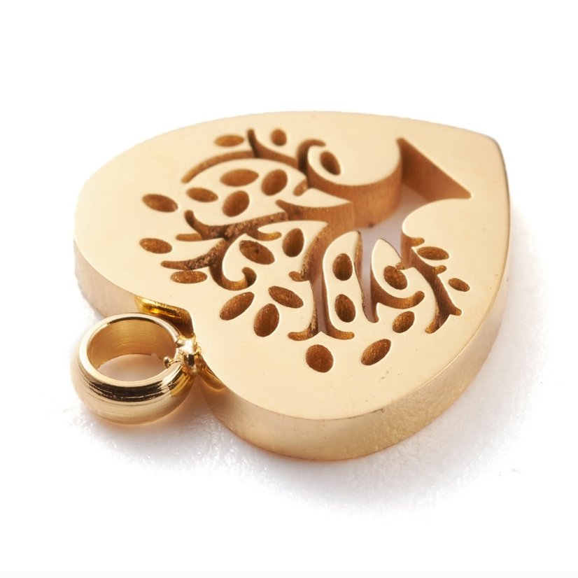 Prívesok z 304 ocele srdiečko so stromom života, zlatý, 12x11x5 mm