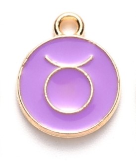 Fém medál horoszkóp szerint - Bika, lila, 15x12x2 mm