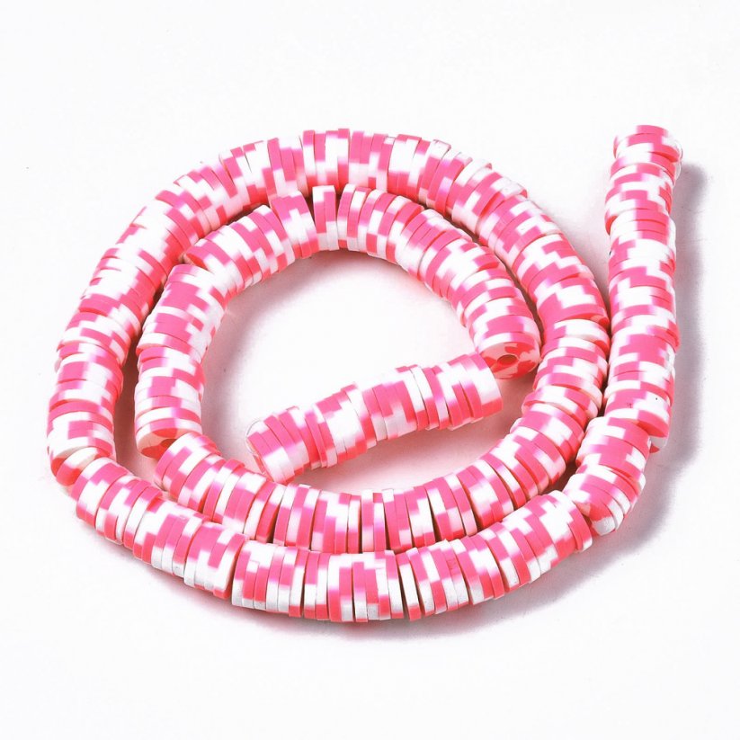 Heishi polimer gyöngy - fehér rózsaszín keverék, 8x0,5 mm